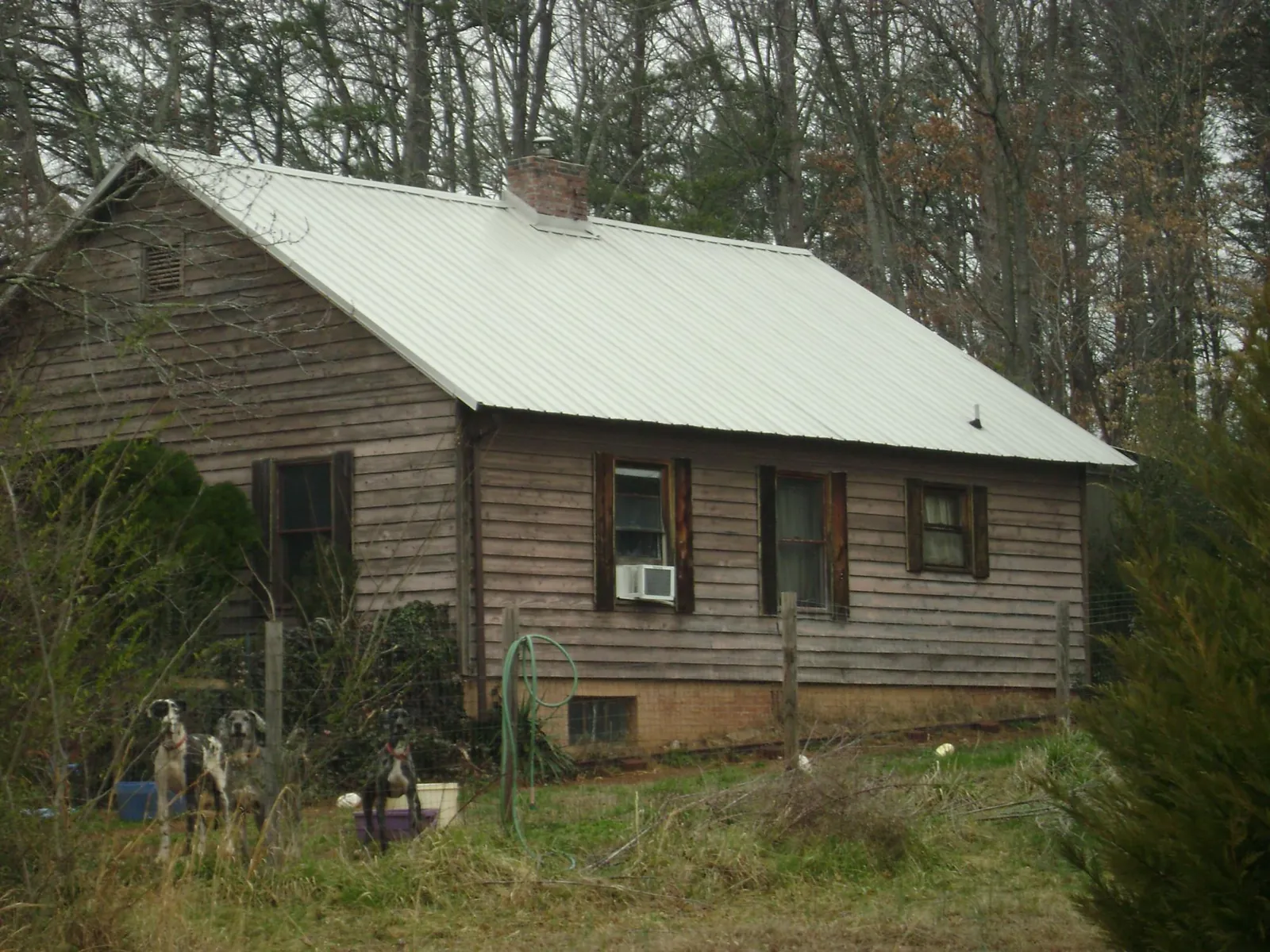 White metal roof on an old wood sided farmhouse, from a Metal Roof Installation job in Christine